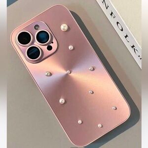 Rose gold pearls 15 Pro Max pink holographic iPhone case glass lens phone NEW
